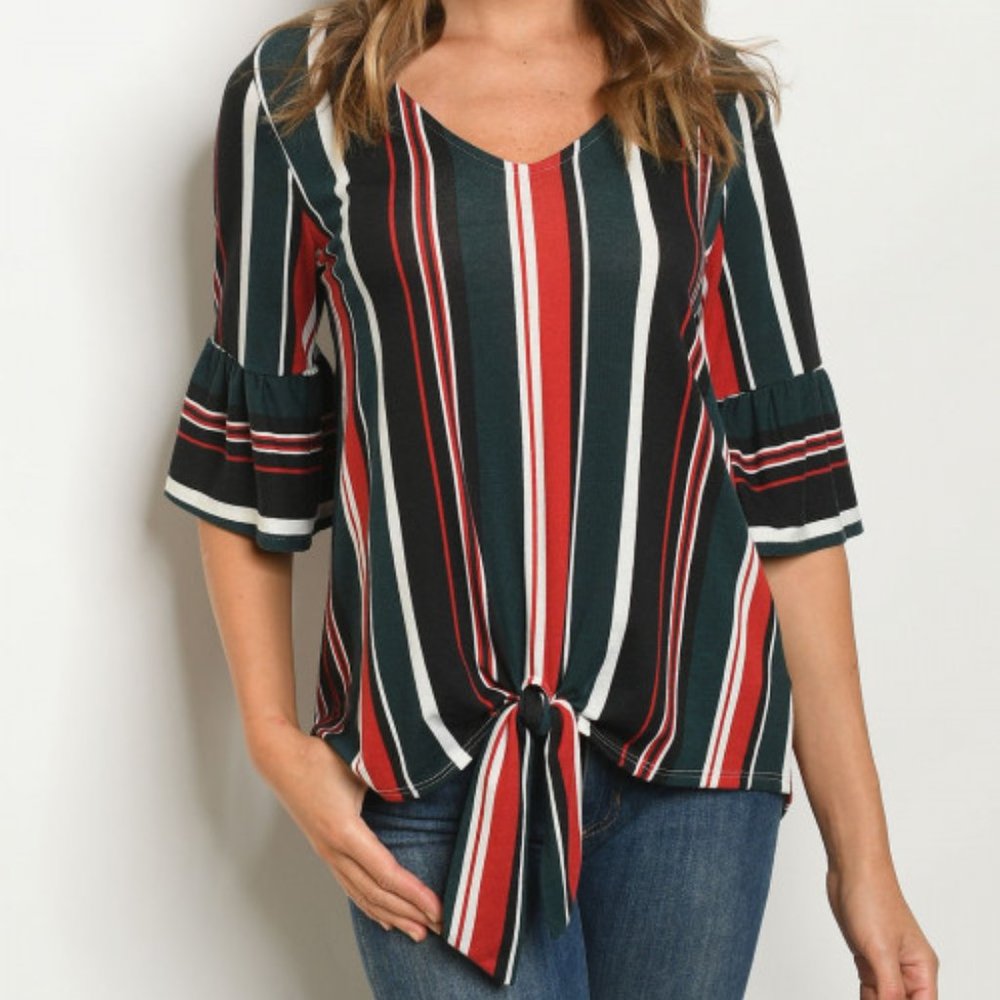 GREEN & RED STRIPES TIE UP TOP